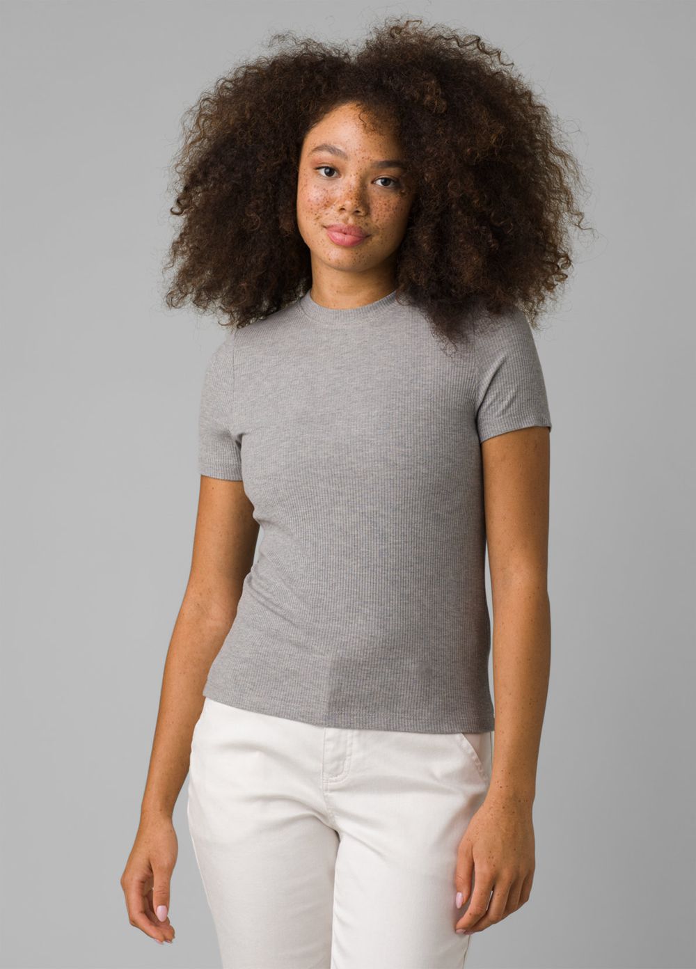 Grey Women's PrAna Foundation Rib T-Shirts | 78521-DLCA