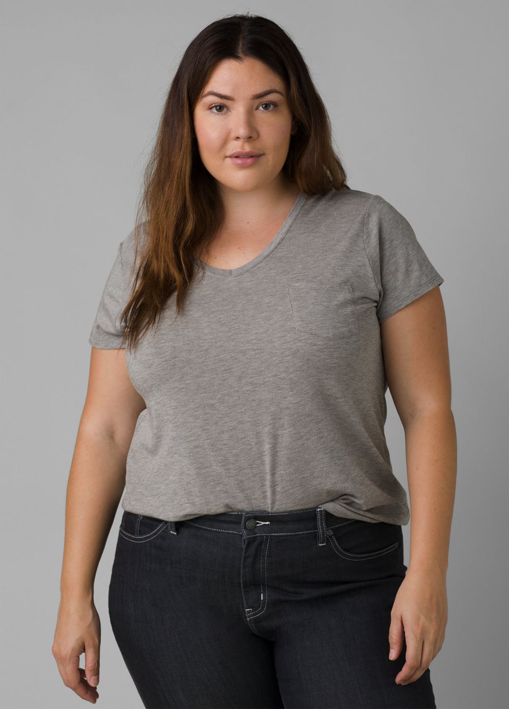 Grey Women's PrAna Foundation Short Sleeve Plus T-Shirts | 64105-BQKE