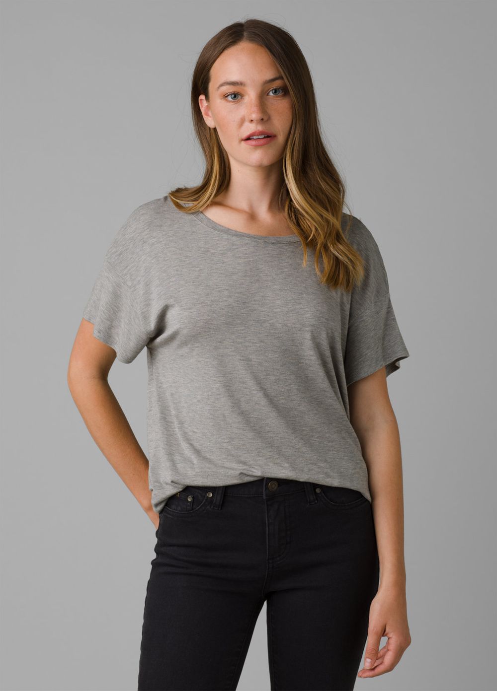 Grey Women's PrAna Foundation Slouch T-Shirts | 73481-WXBG