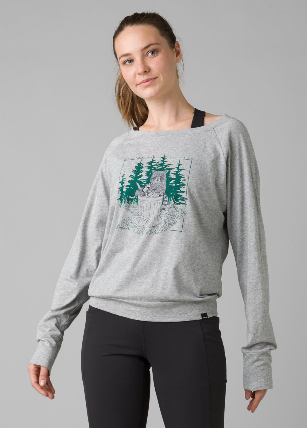 Grey Women's PrAna Organic Graphic Long Sleeve T-Shirts | 62197-DAMN