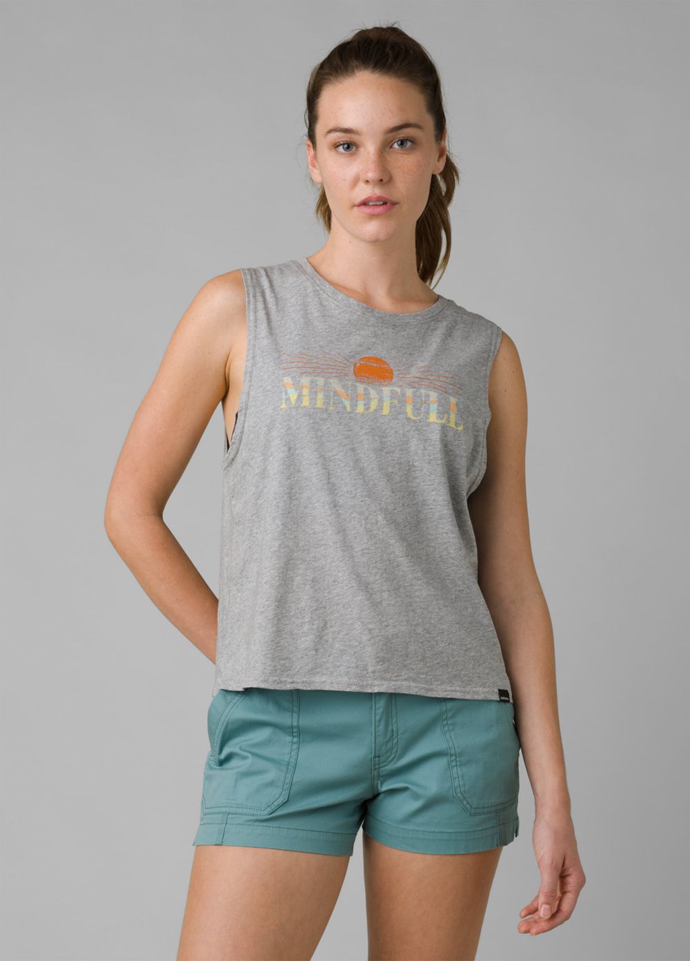 Grey Women's PrAna Organic Graphic Sleeveless Tank Top | 45293-DJUZ