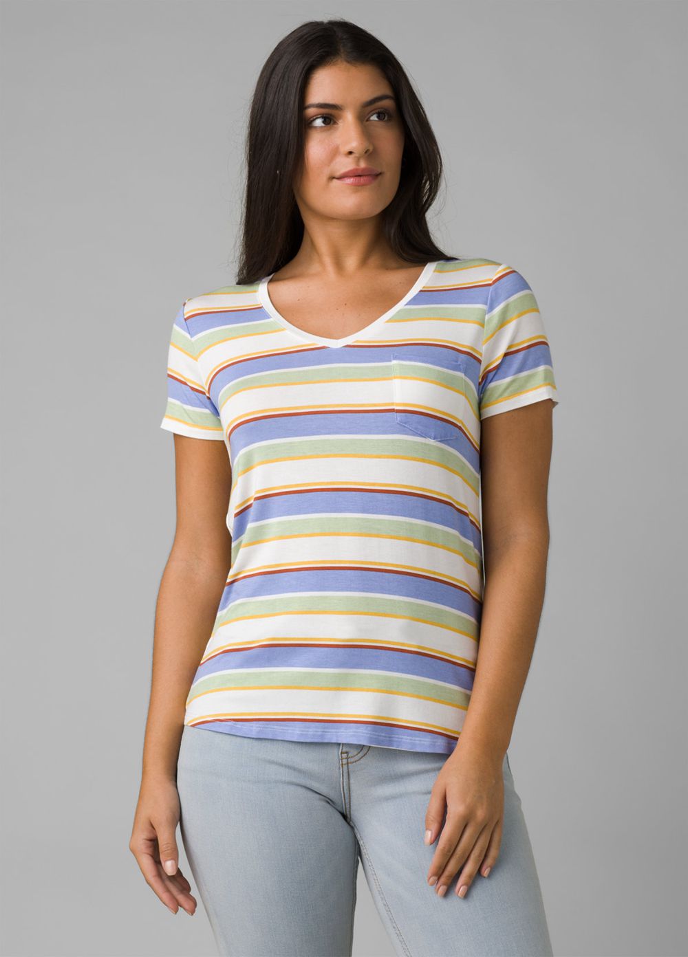 Multicolor Women's PrAna Foundation Short Sleeve V-neck T-Shirts | 09725-DXNC