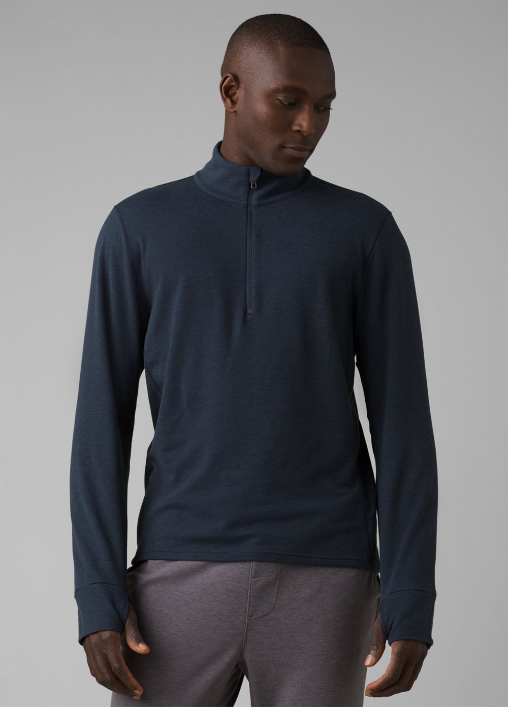 Navy Men's PrAna Altitude Tracker 1/4 Zip Sweaters | 76093-EKNL