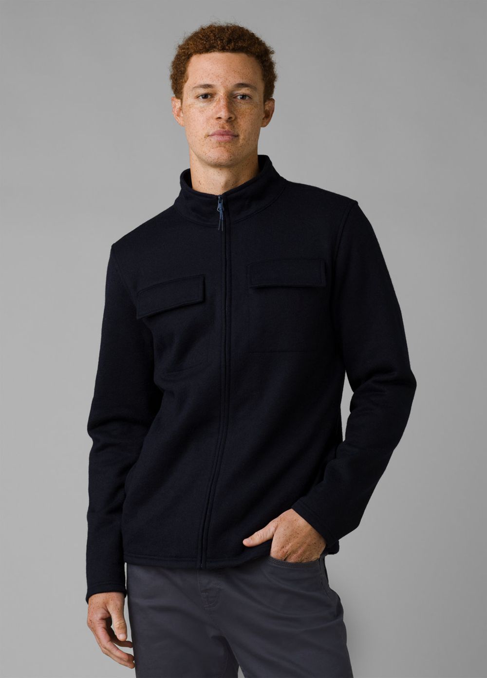 Navy Men's PrAna Brookland Sweater Jackets | 79480-DTLV