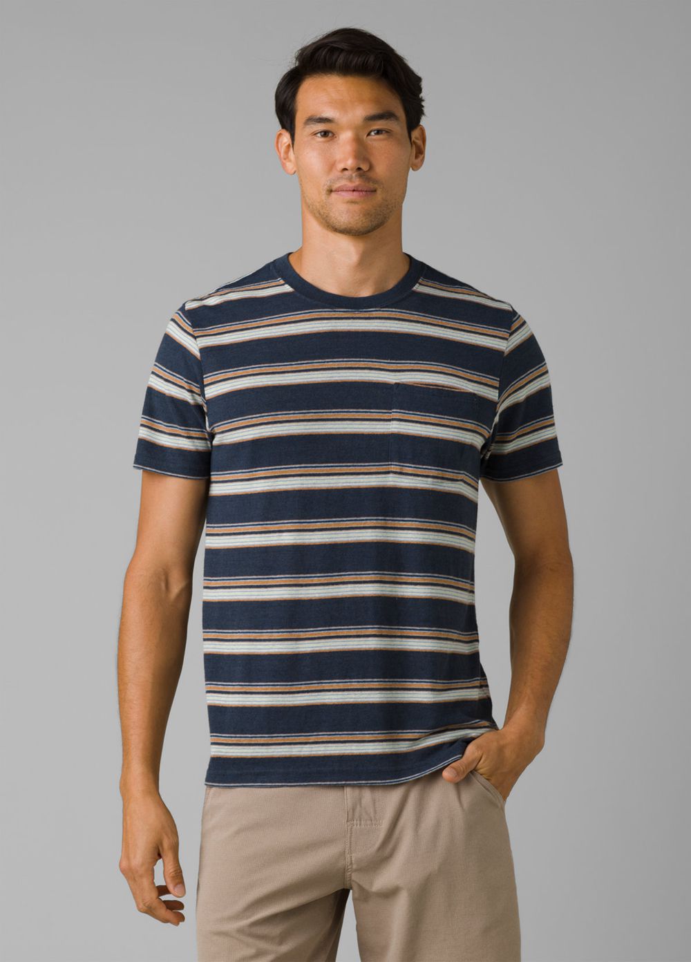 Navy Men's PrAna Cardiff Short Sleeve Pocket T-Shirts | 48356-MBQD