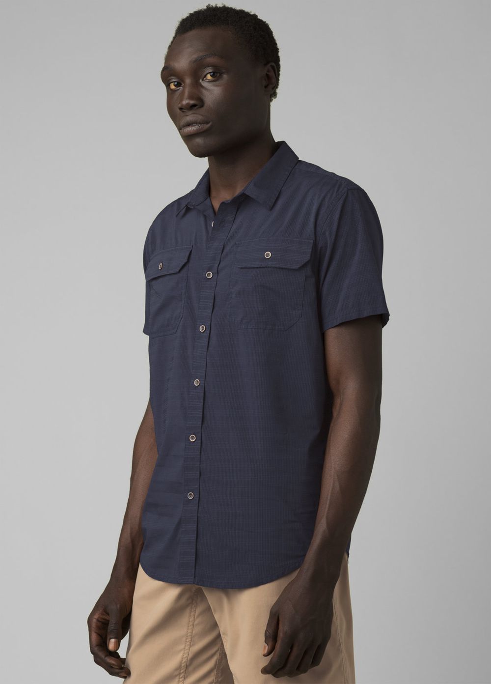 Navy Men's PrAna Cayman Shirts | 04532-IWFU