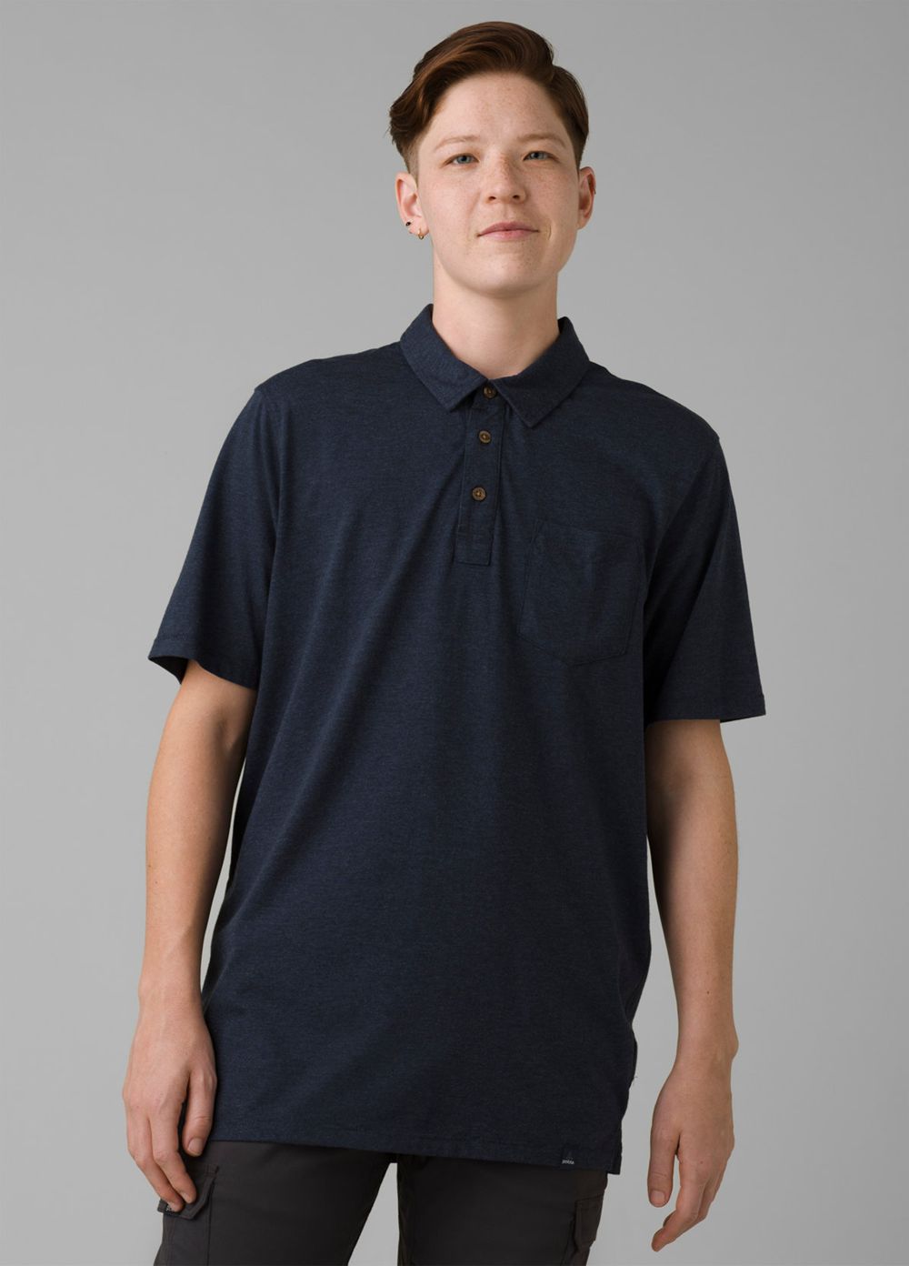 Navy Men's PrAna Polo Tall Shirts | 68930-HUBM