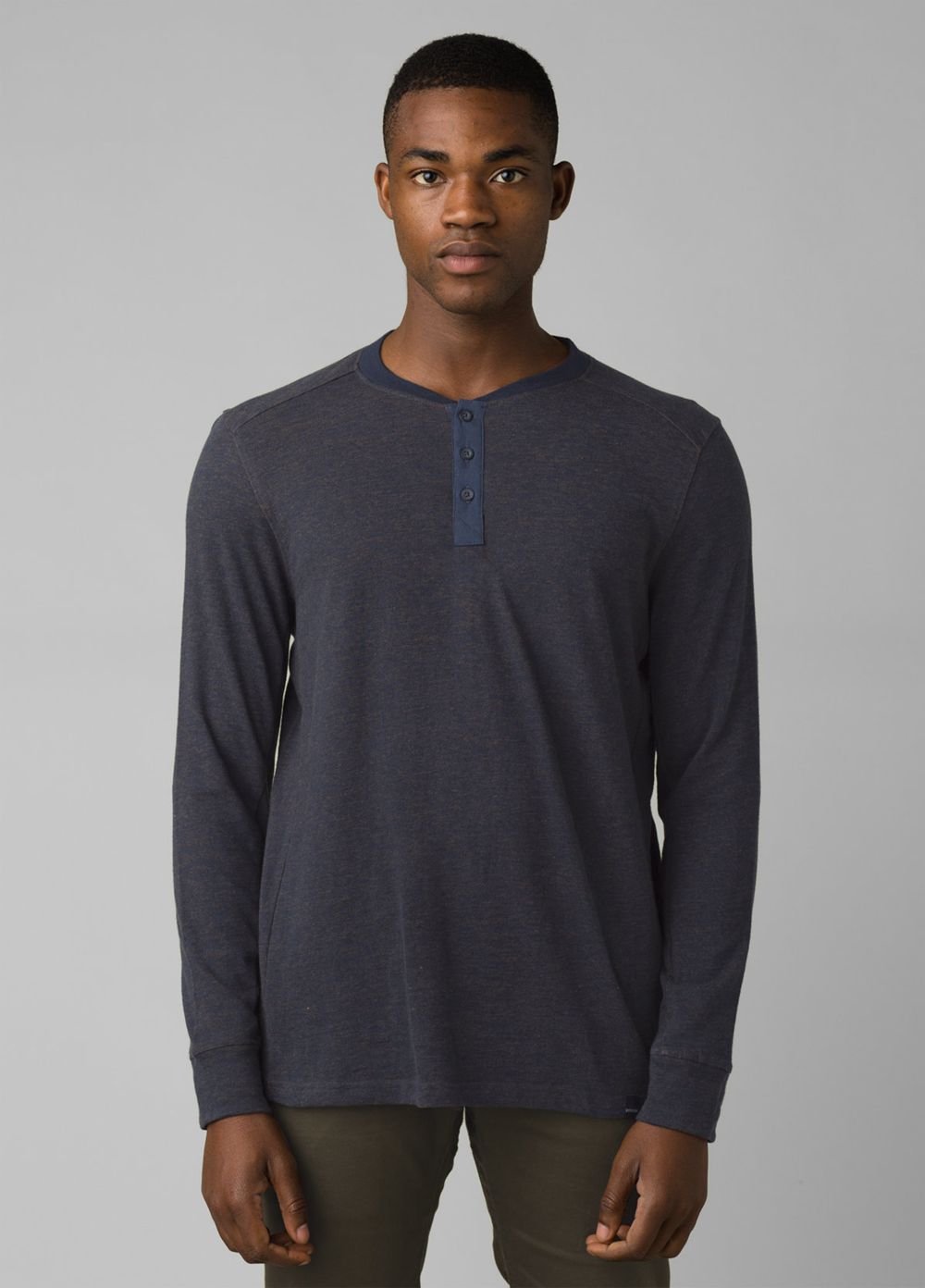 Navy Men's PrAna Ronnie Henley Shirts | 79021-ZQLX