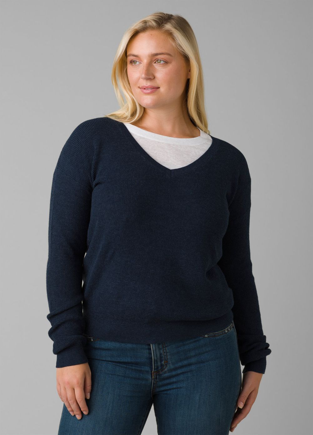 Navy Women's PrAna Milani V-Neck Sweaters | 95301-WTXK