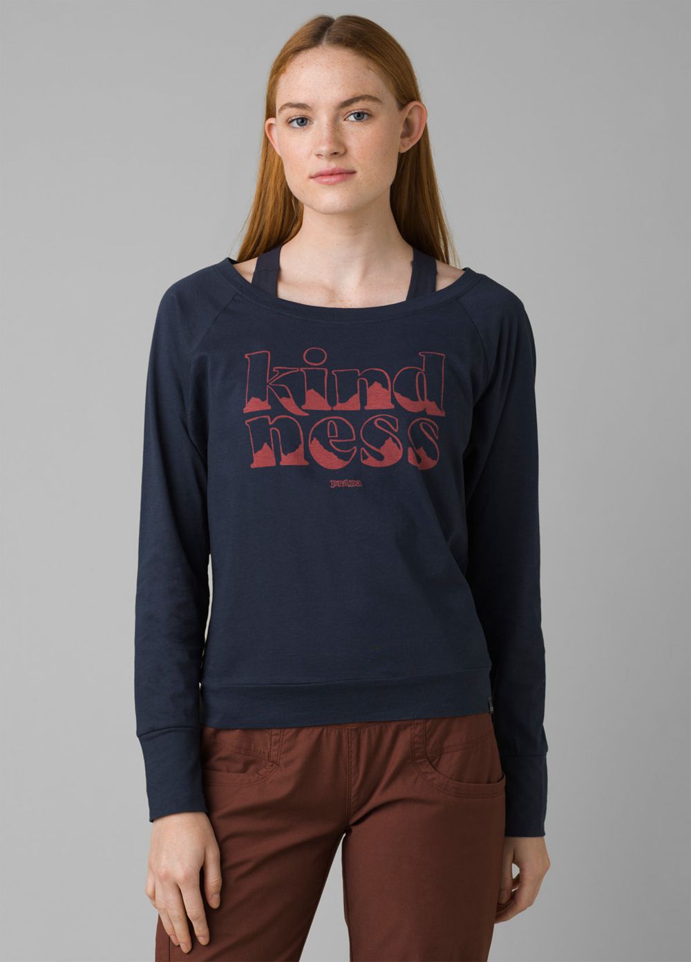 Navy Women's PrAna Organic Graphic Long Sleeve T-Shirts | 61048-NKMR