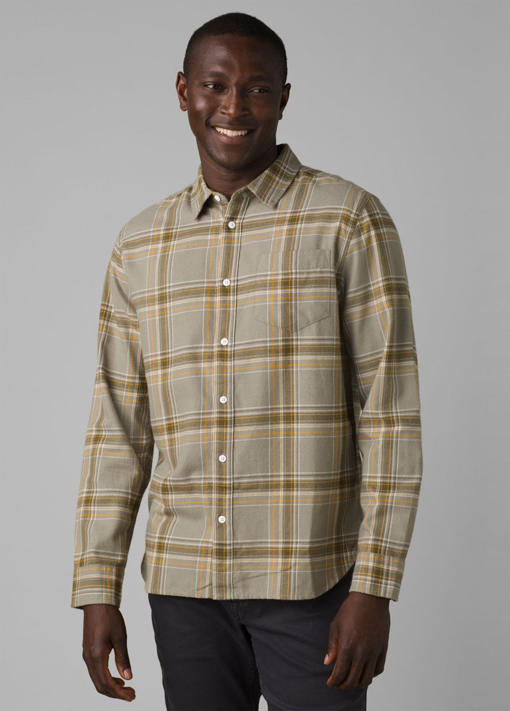 Olive Men's PrAna Los Feliz Flannel Shirts | 40312-FZYU