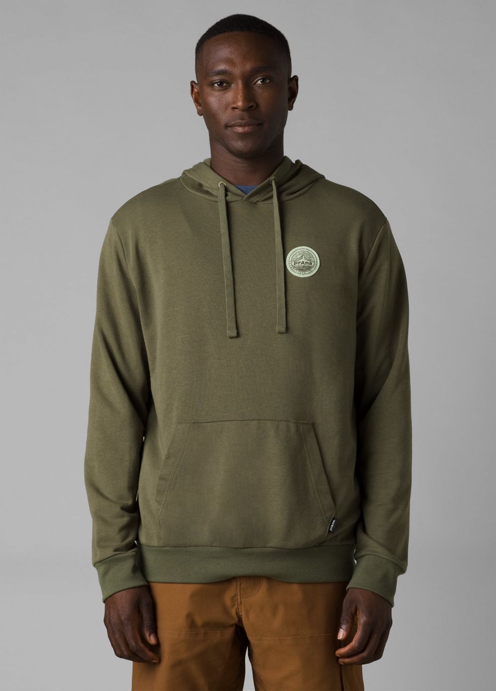 Olive Men's PrAna Patch Hoodie | 05849-KGMX