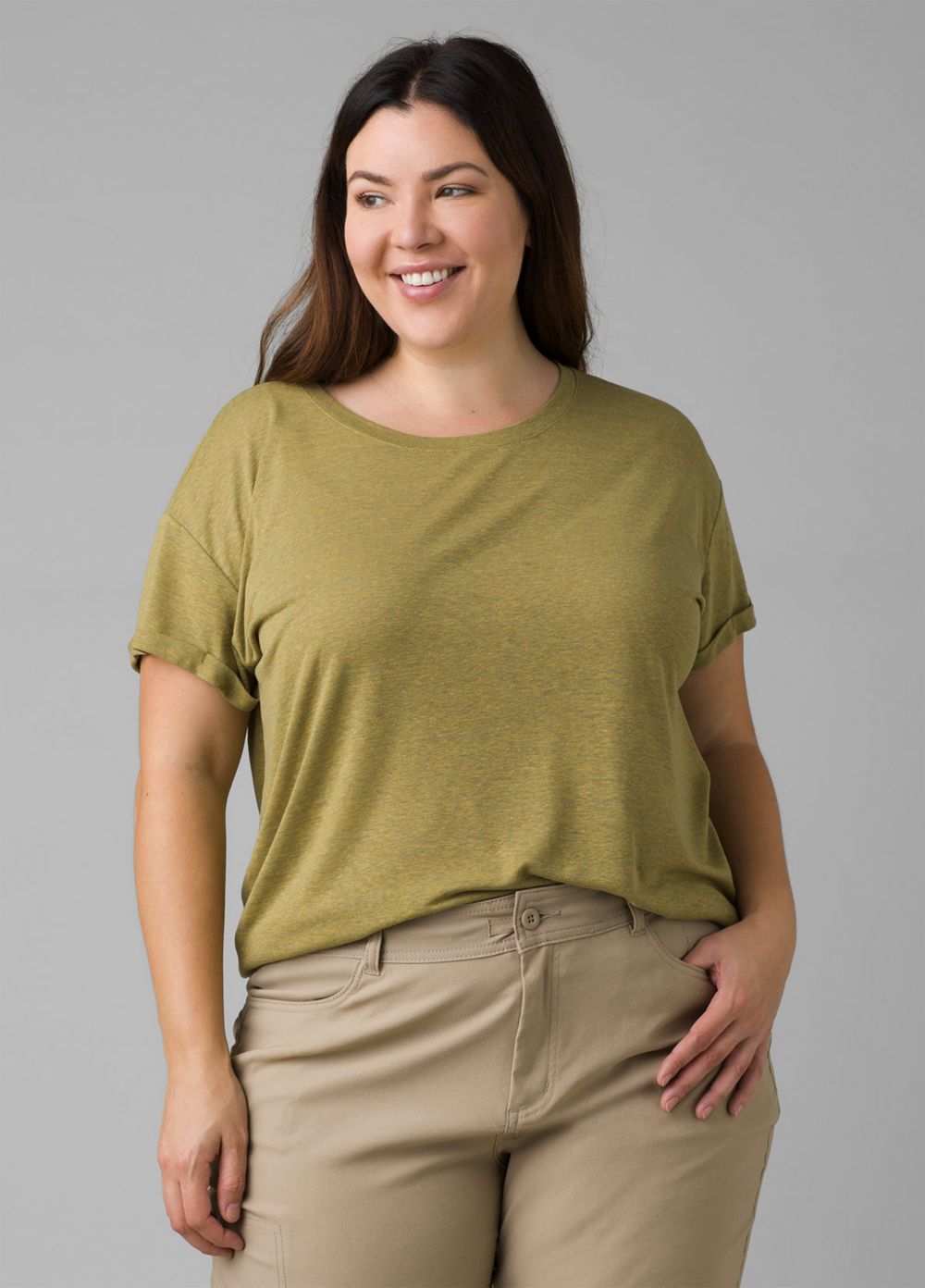 Olive Women's PrAna Cozy Up Plus T-Shirts | 72190-BLRN