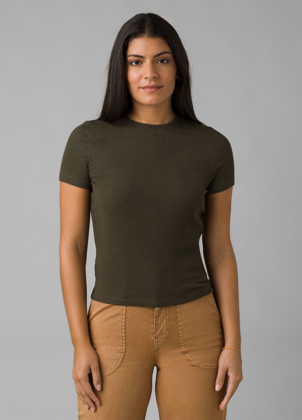 Olive Women's PrAna Foundation Rib T-Shirts | 73189-LOQA