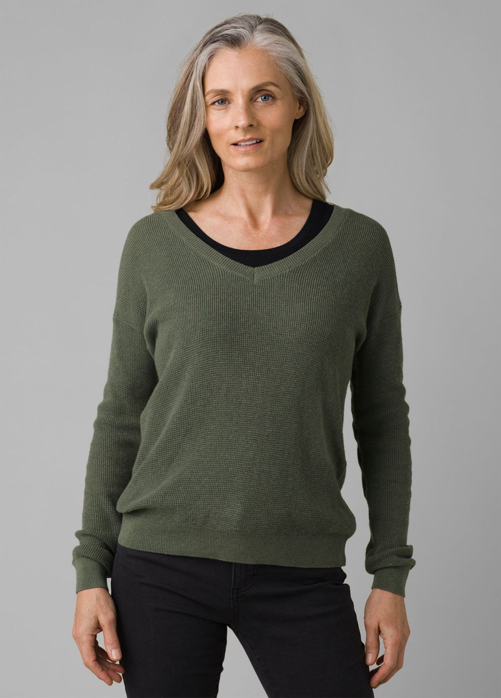 Olive Women's PrAna Milani V-Neck Sweaters | 07483-ZXDJ