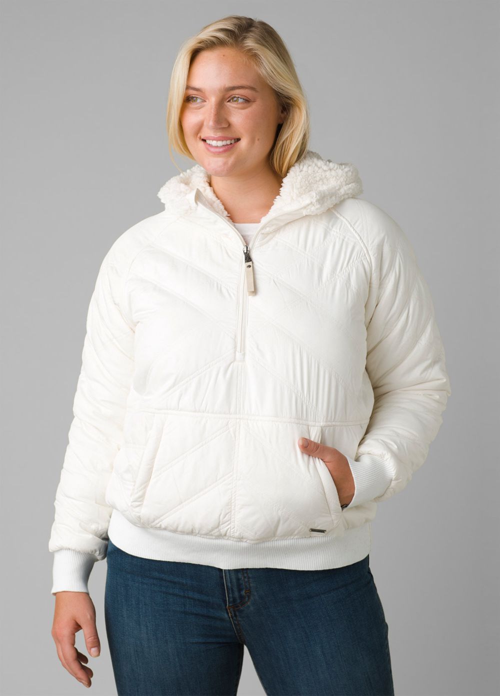 White Women's PrAna Esla Half Zip Pullover Jackets | 31567-REWA