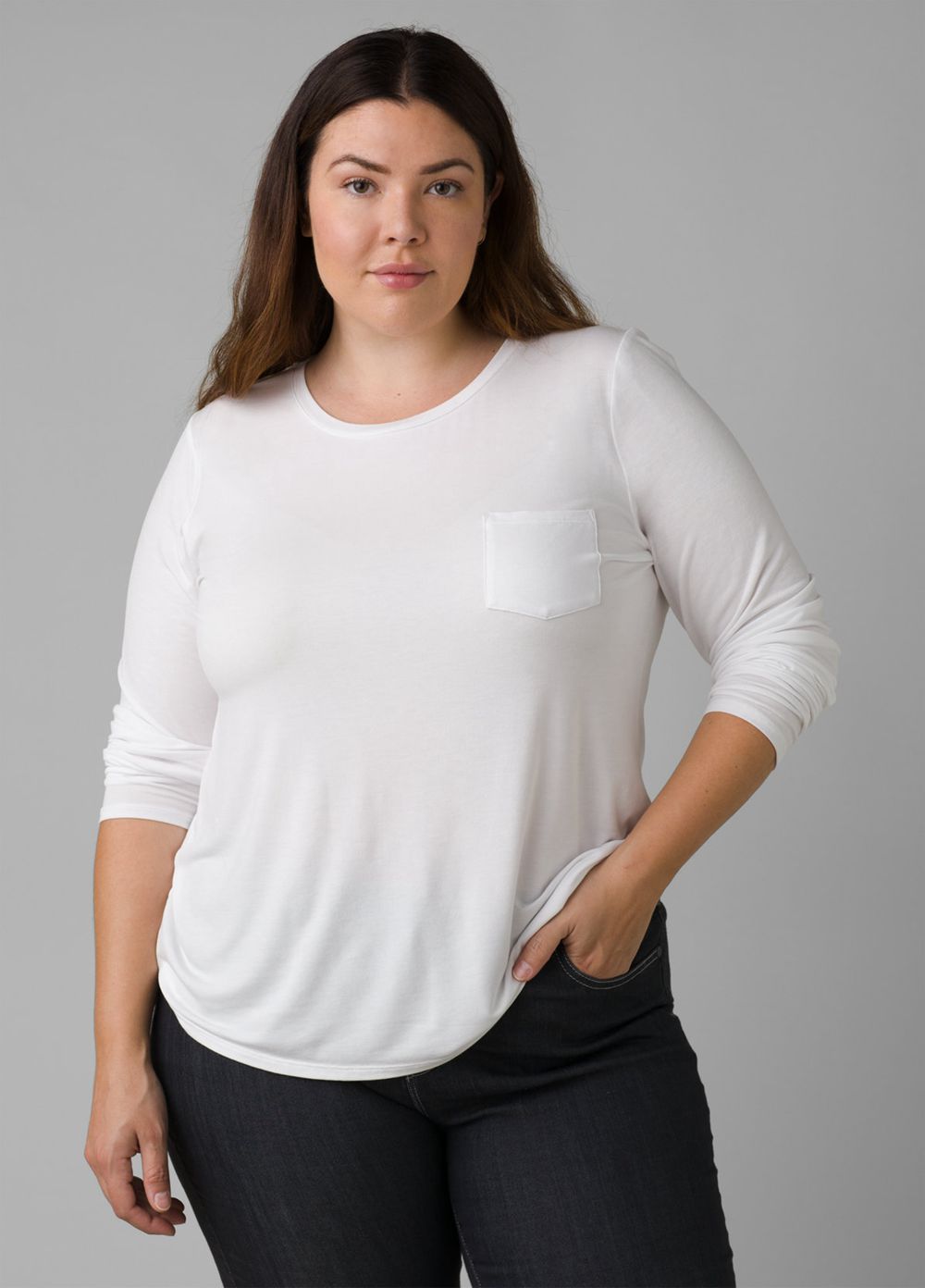 White Women's PrAna Foundation Long Sleeve Plus T-Shirts | 10856-XQZM