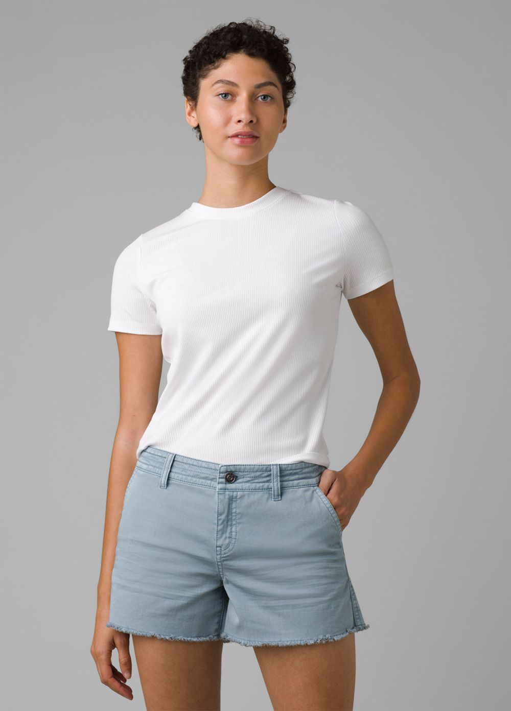 White Women's PrAna Foundation Rib T-Shirts | 09154-BCGD