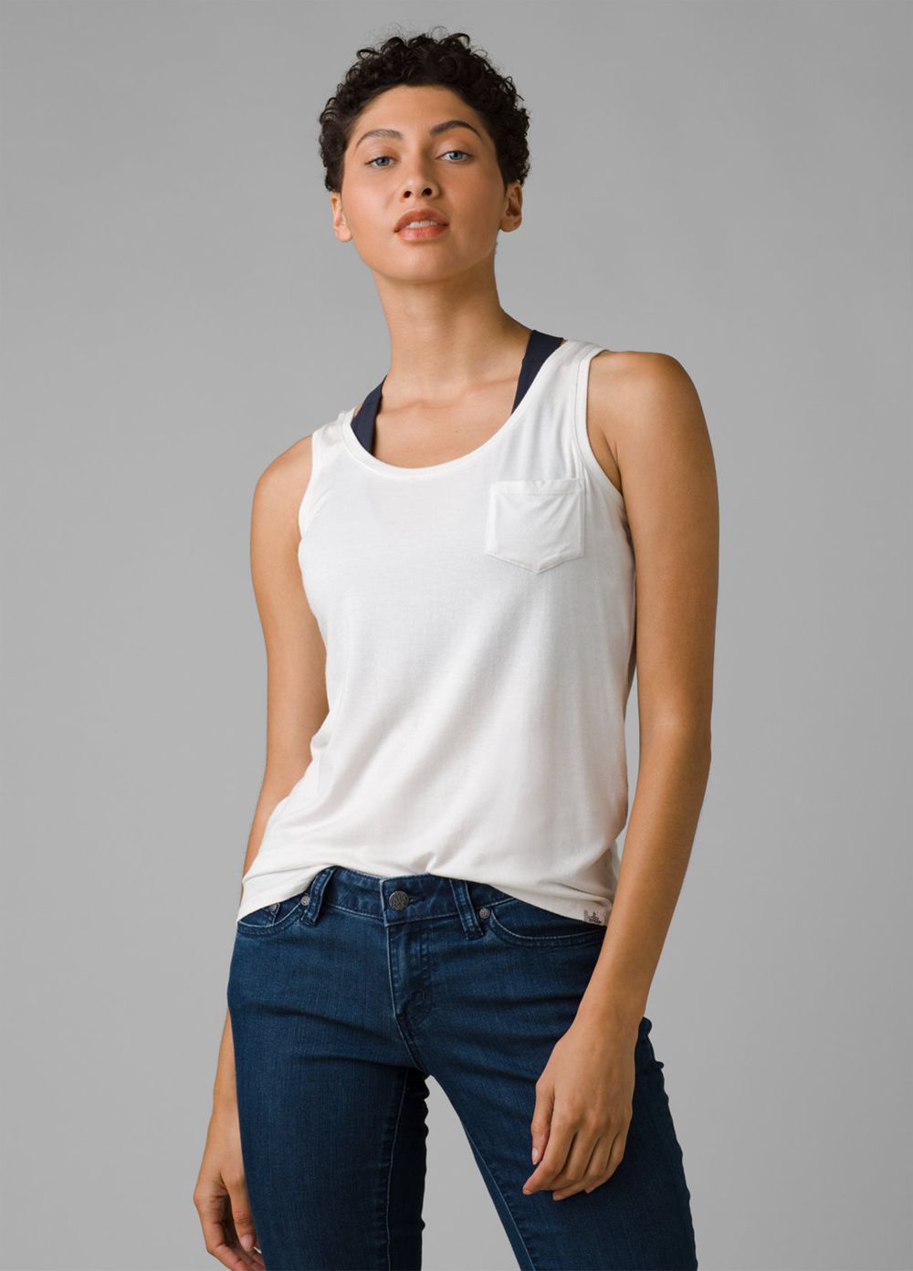 White Women's PrAna Foundation Scoop Neck Tank Top | 53918-CDXH