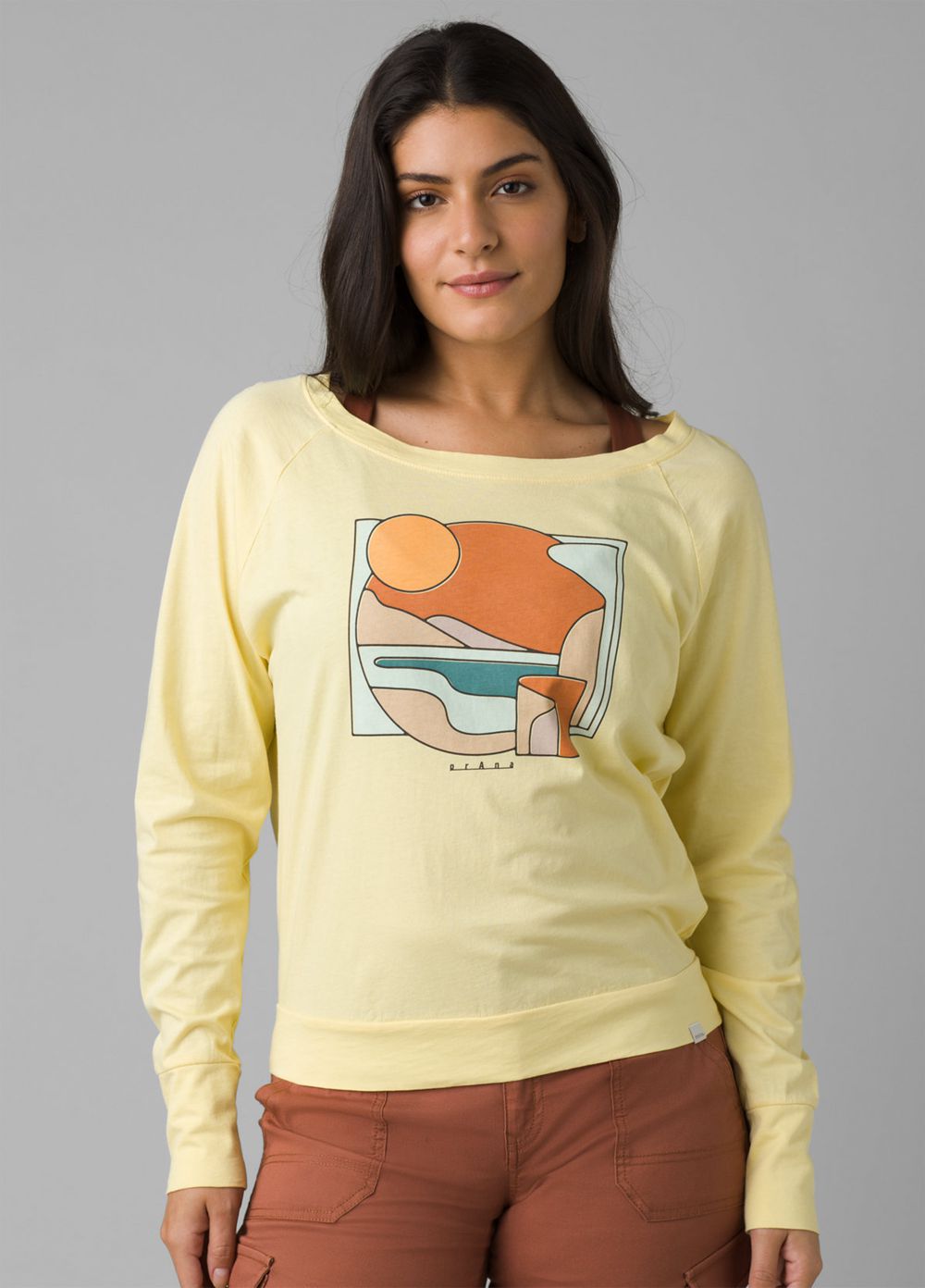 Yellow Women's PrAna Organic Graphic Long Sleeve T-Shirts | 34179-LQXN