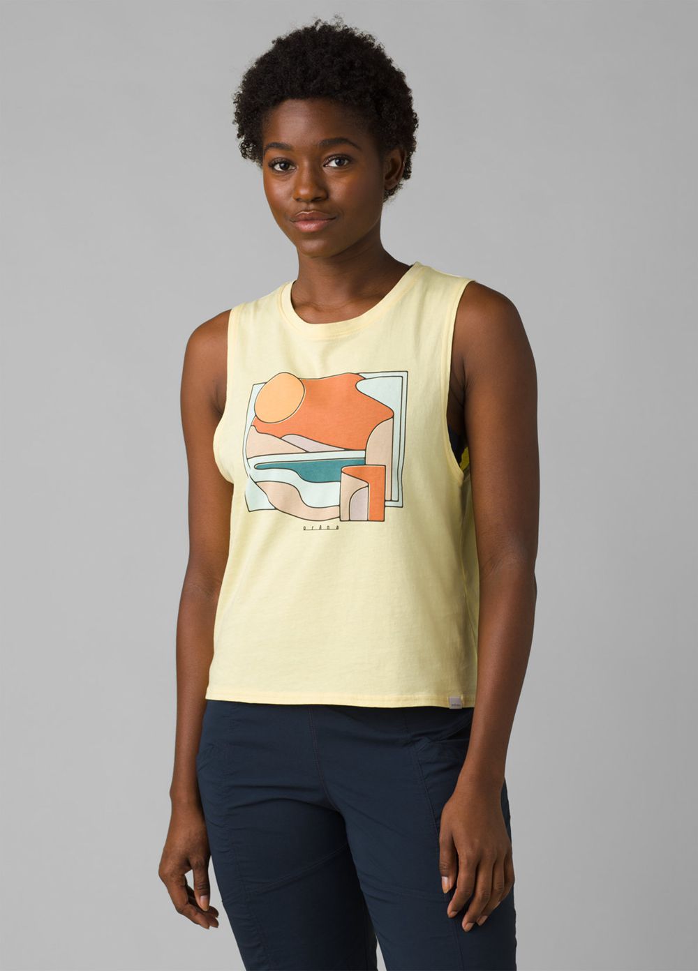 Yellow Women's PrAna Organic Graphic Sleeveless Tank Top | 43576-KFYV